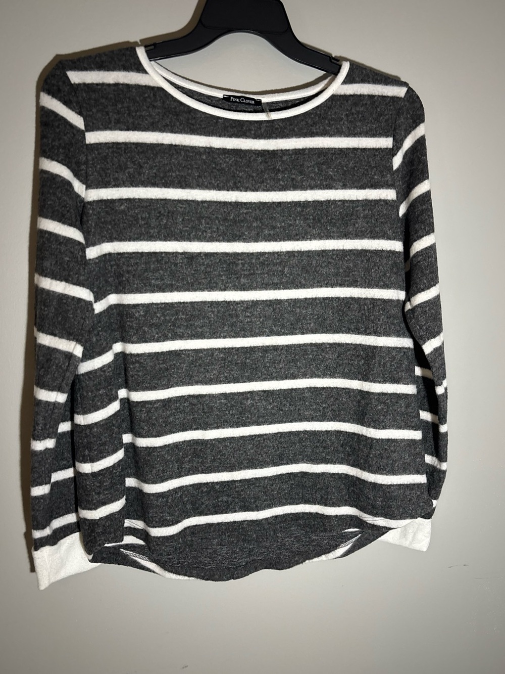 Pink Clover Stitch Fix Striped Button Back Top Gray White NWT Large